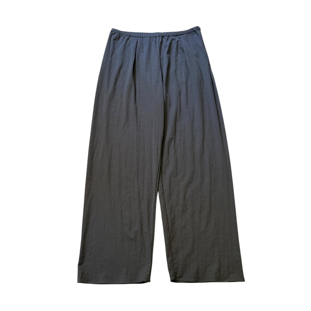 OGL Move Women Large Charcoal Gray Wide Leg Pleated Cotton Linen Pants NWT